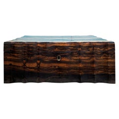 Antique 19th Century Coromandel Wood Work Box with Inlaid Elephant Design