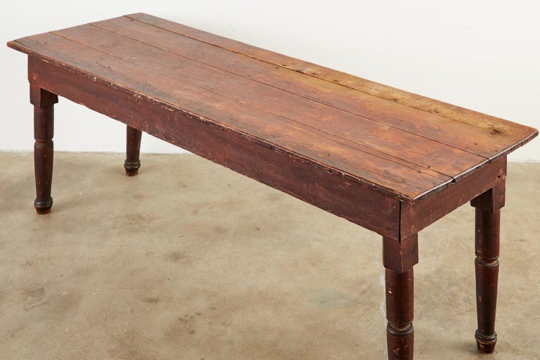19th Century Country American Pine Farmhouse Work Table In Distressed Condition For Sale In Rio Vista, CA