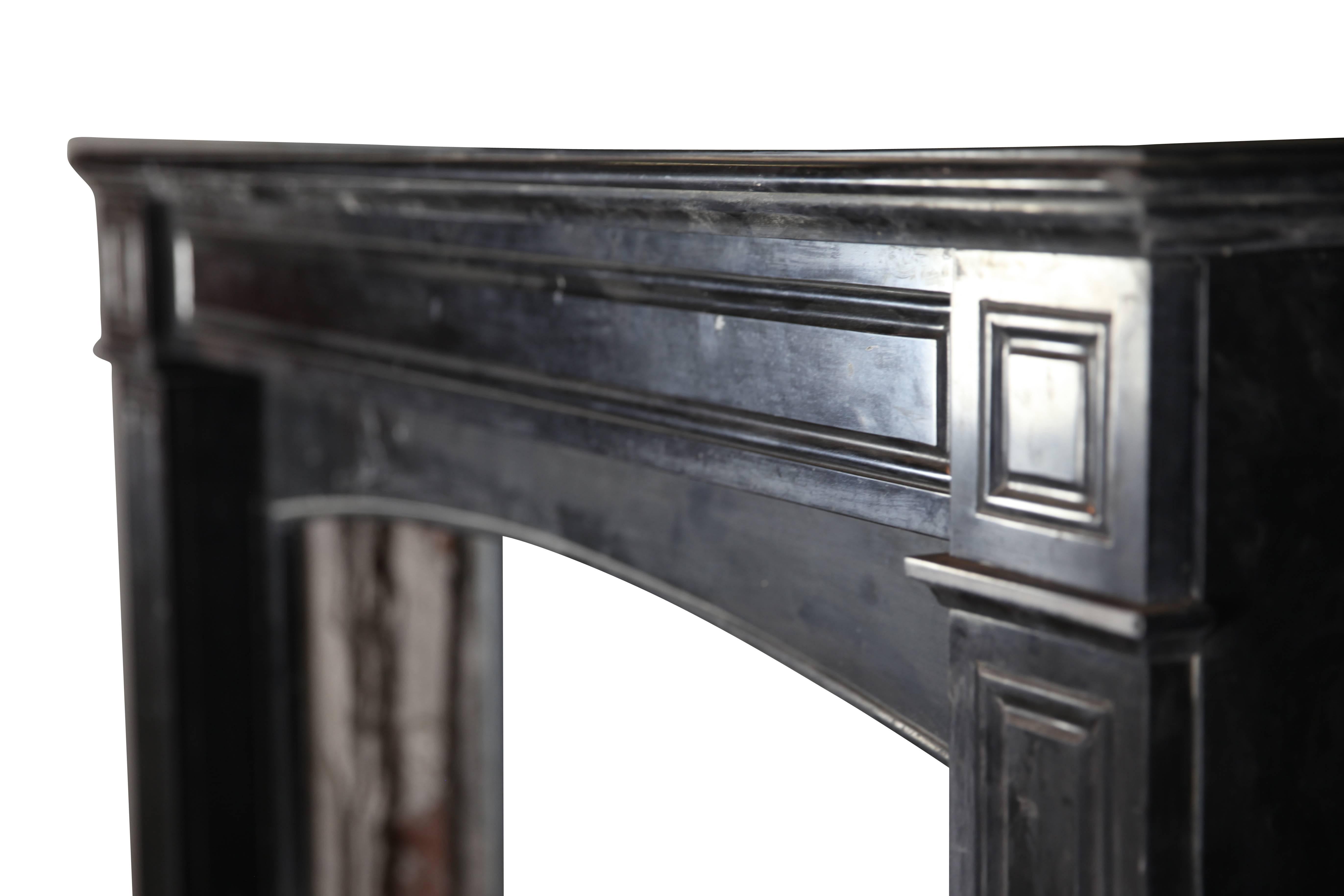 Carved 19th Century Country Antique Fireplace in Black Belgian Marble