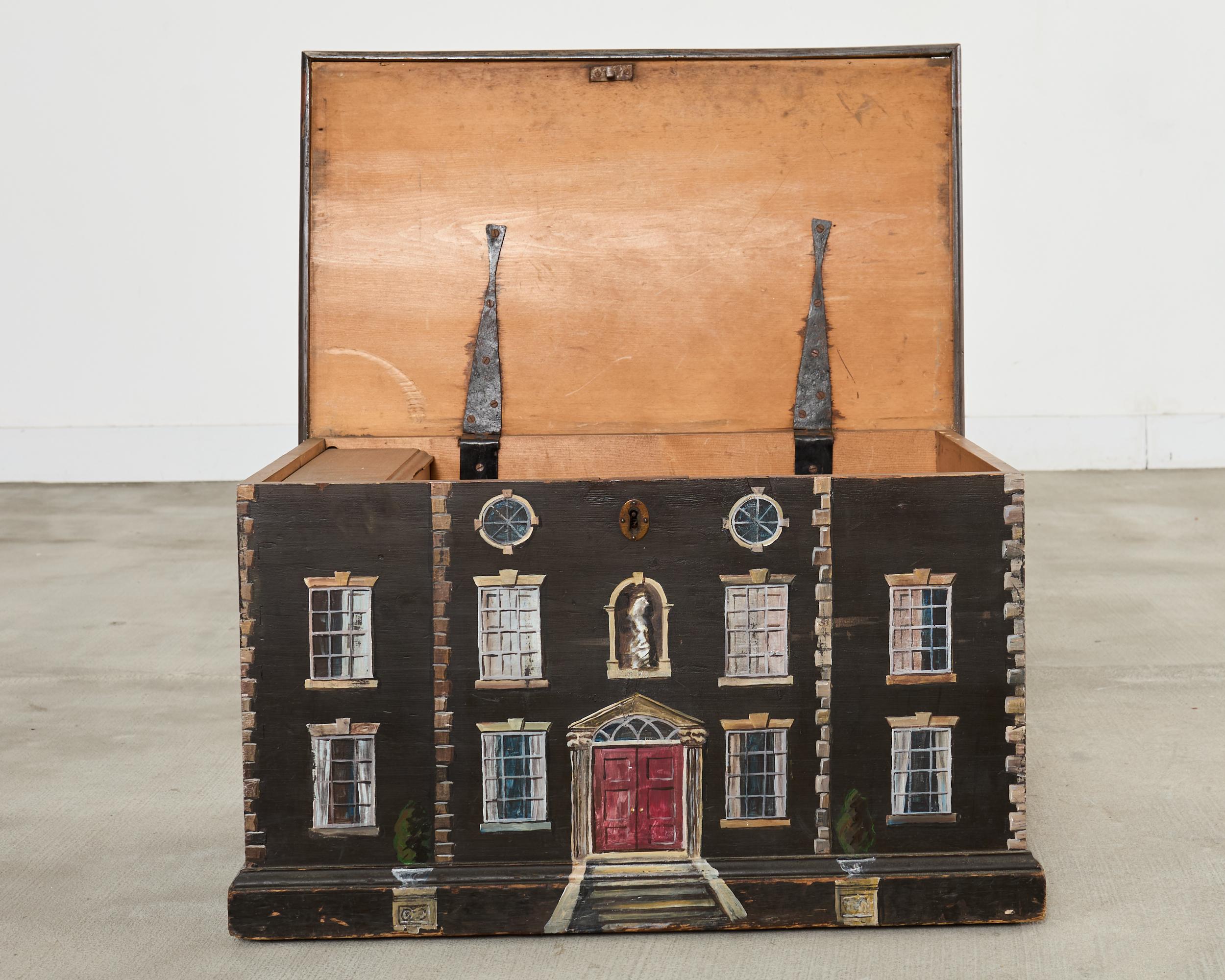 Cassapanca inglese di campagna del XIX secolo con facciata della casa in vendita 3