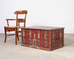 19. Jahrhundert Country English Chest mit Hausfassade Georgian Trunk