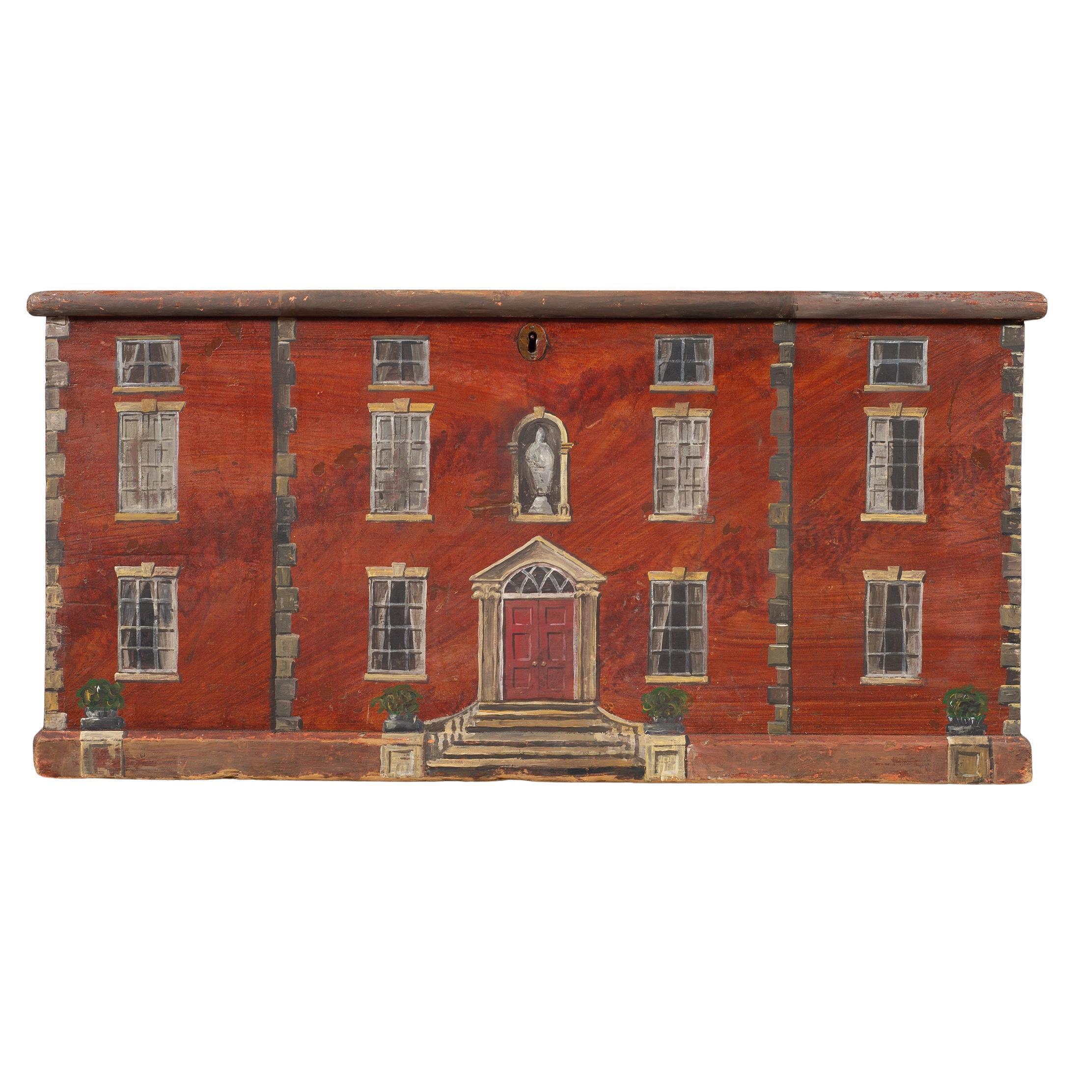Coffre de campagne anglais du 19e siècle avec façade de maison Georgian House