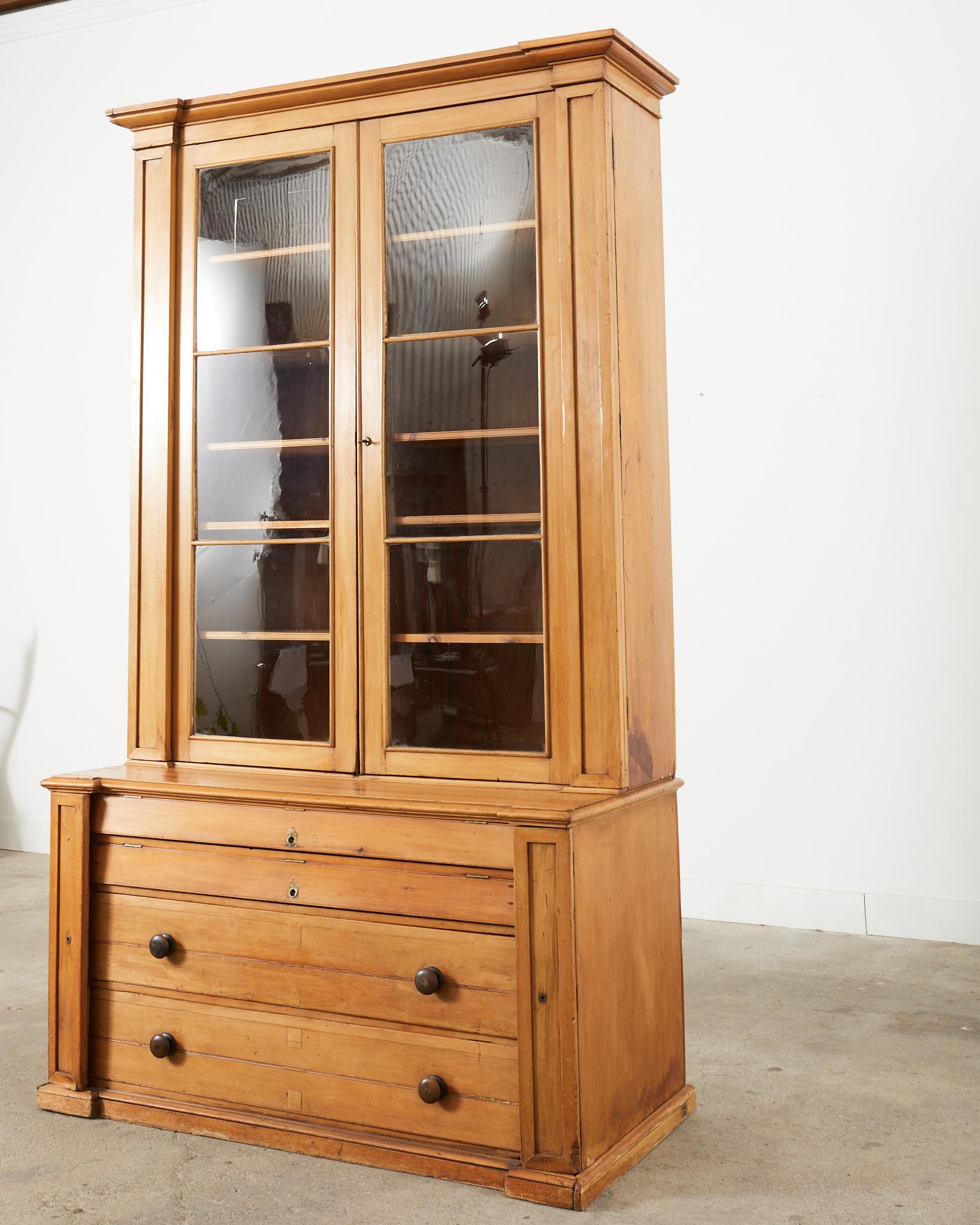 Hand-Crafted 19th Century Country English Fruitwood Library Bookcase Cabinet For Sale