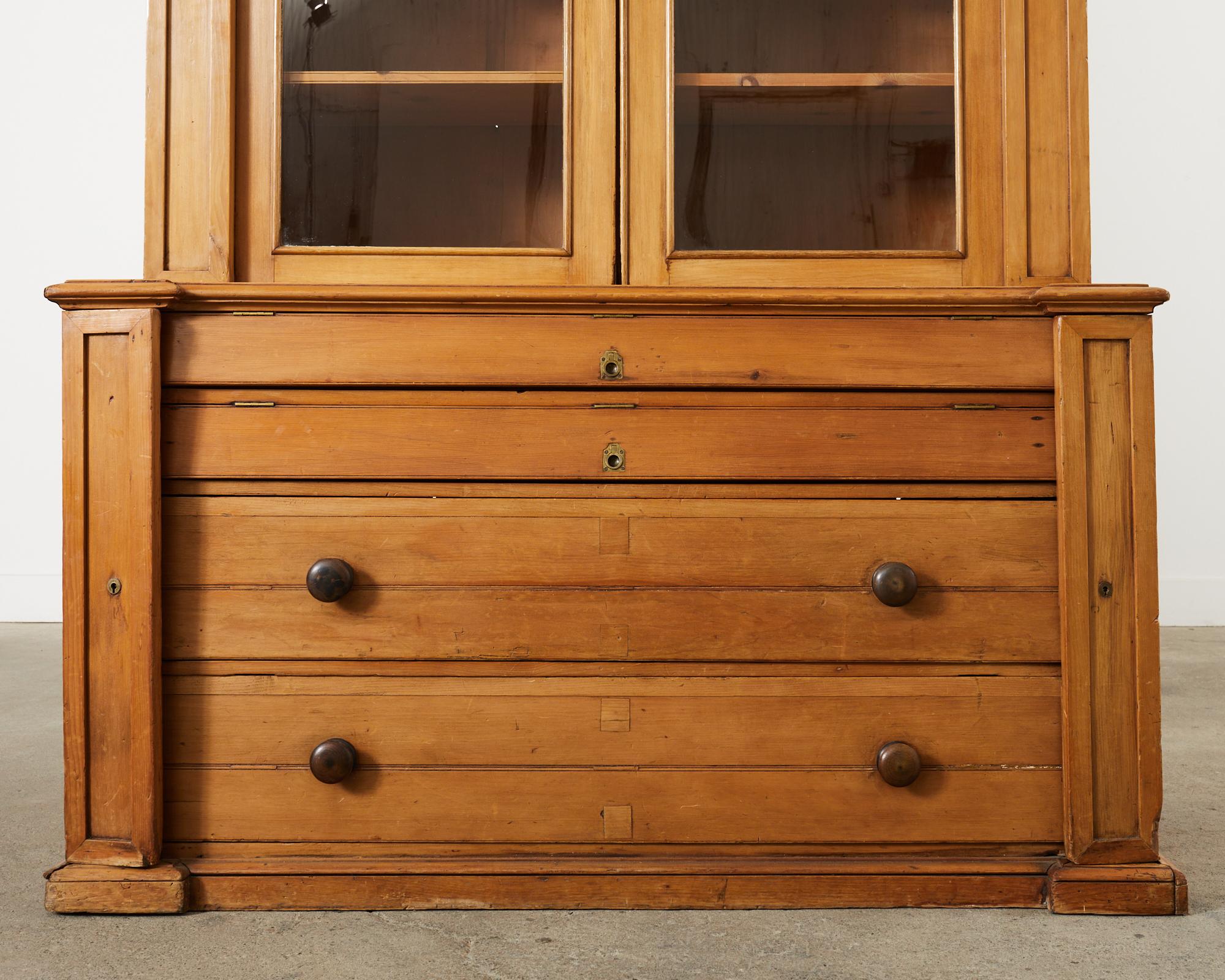 19th Century Country English Fruitwood Library Bookcase Cabinet In Distressed Condition For Sale In Rio Vista, CA