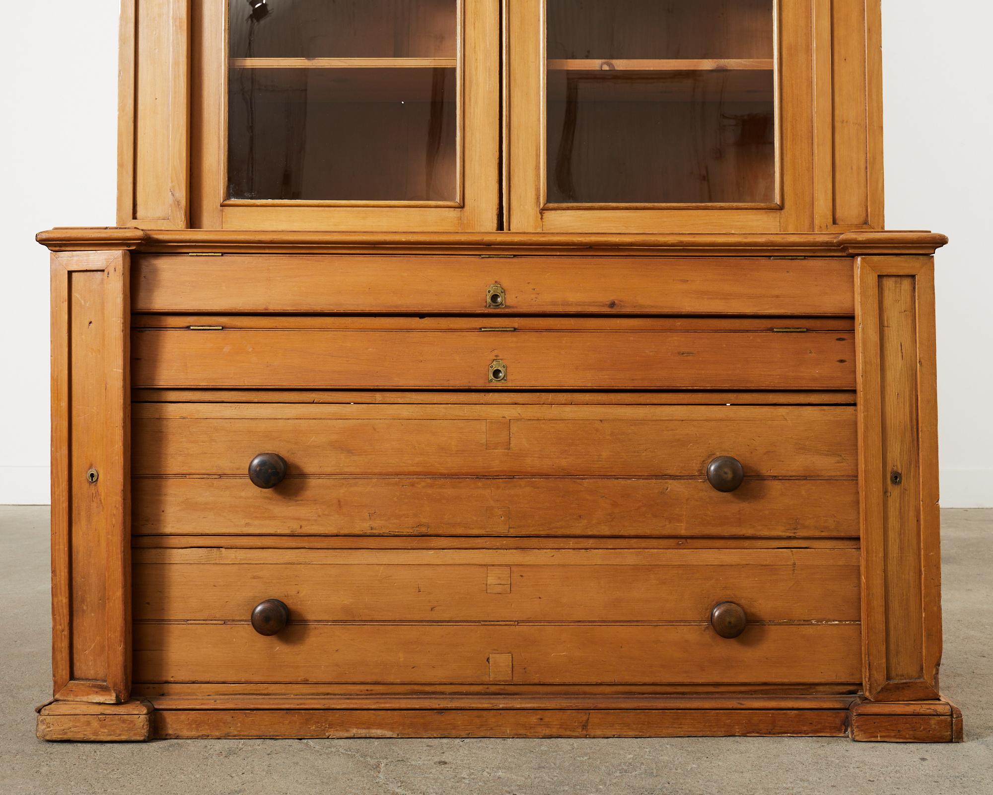 19th Century Country English Fruitwood Library Bookcase Cabinet In Distressed Condition For Sale In Rio Vista, CA