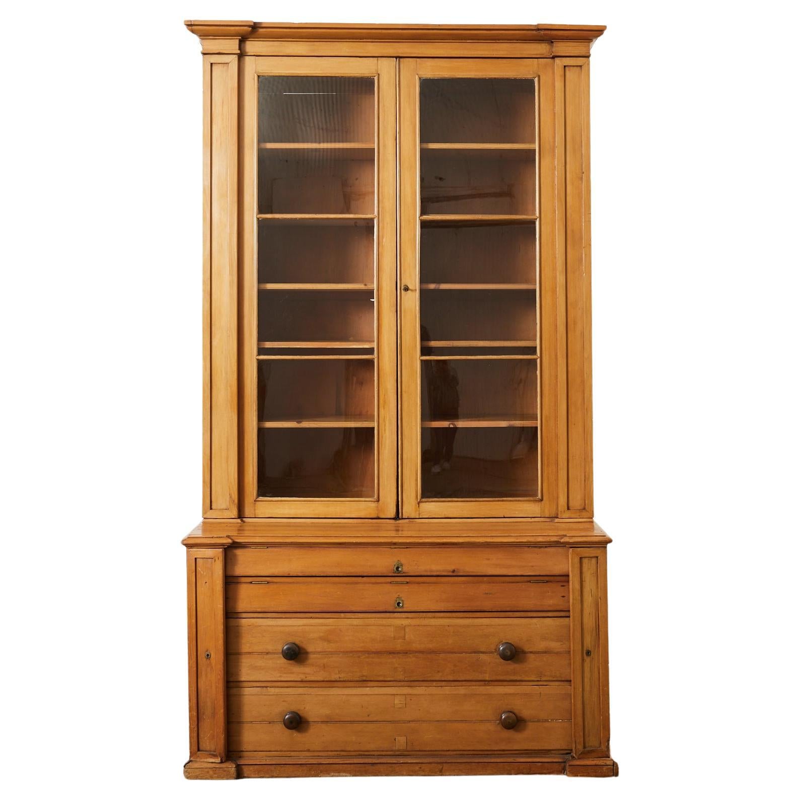 19th Century Country English Fruitwood Library Bookcase Cabinet For Sale