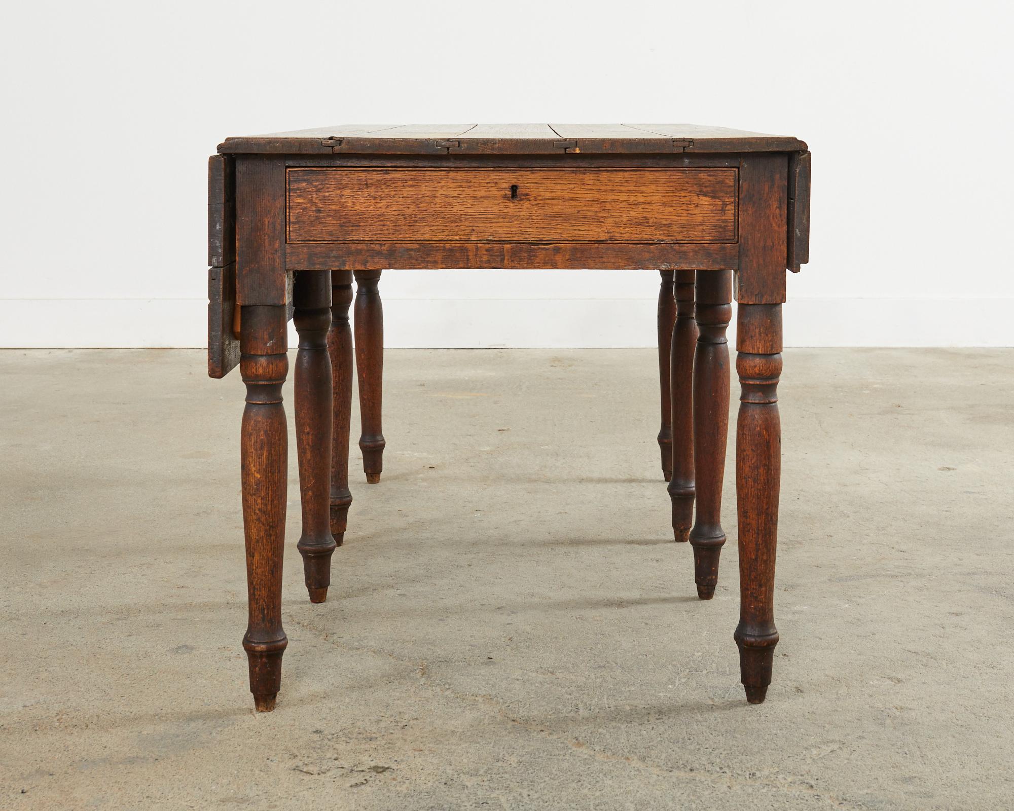 19th Century Country English Oak Drop Leaf Farmhouse Table For Sale 6