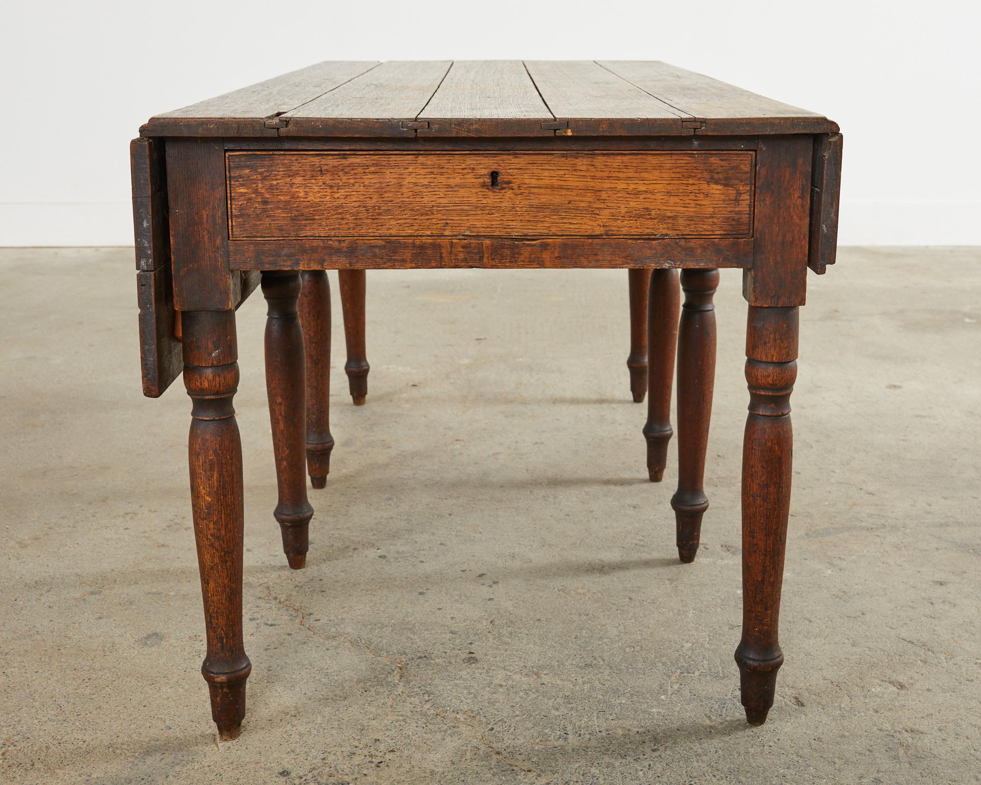 19th Century Country English Oak Drop Leaf Farmhouse Table For Sale 8