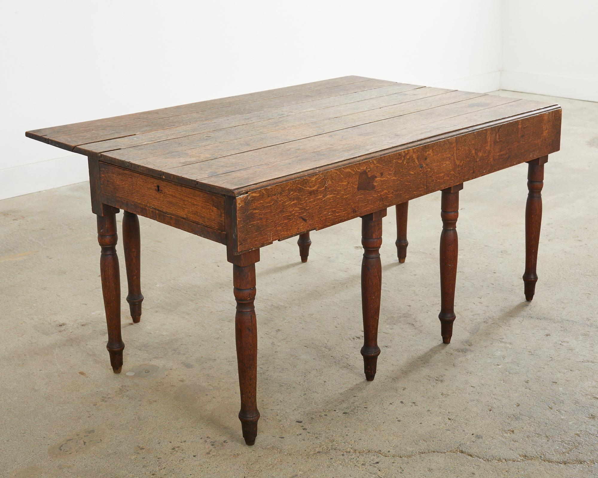 19th Century Country English Oak Drop Leaf Farmhouse Table For Sale 13
