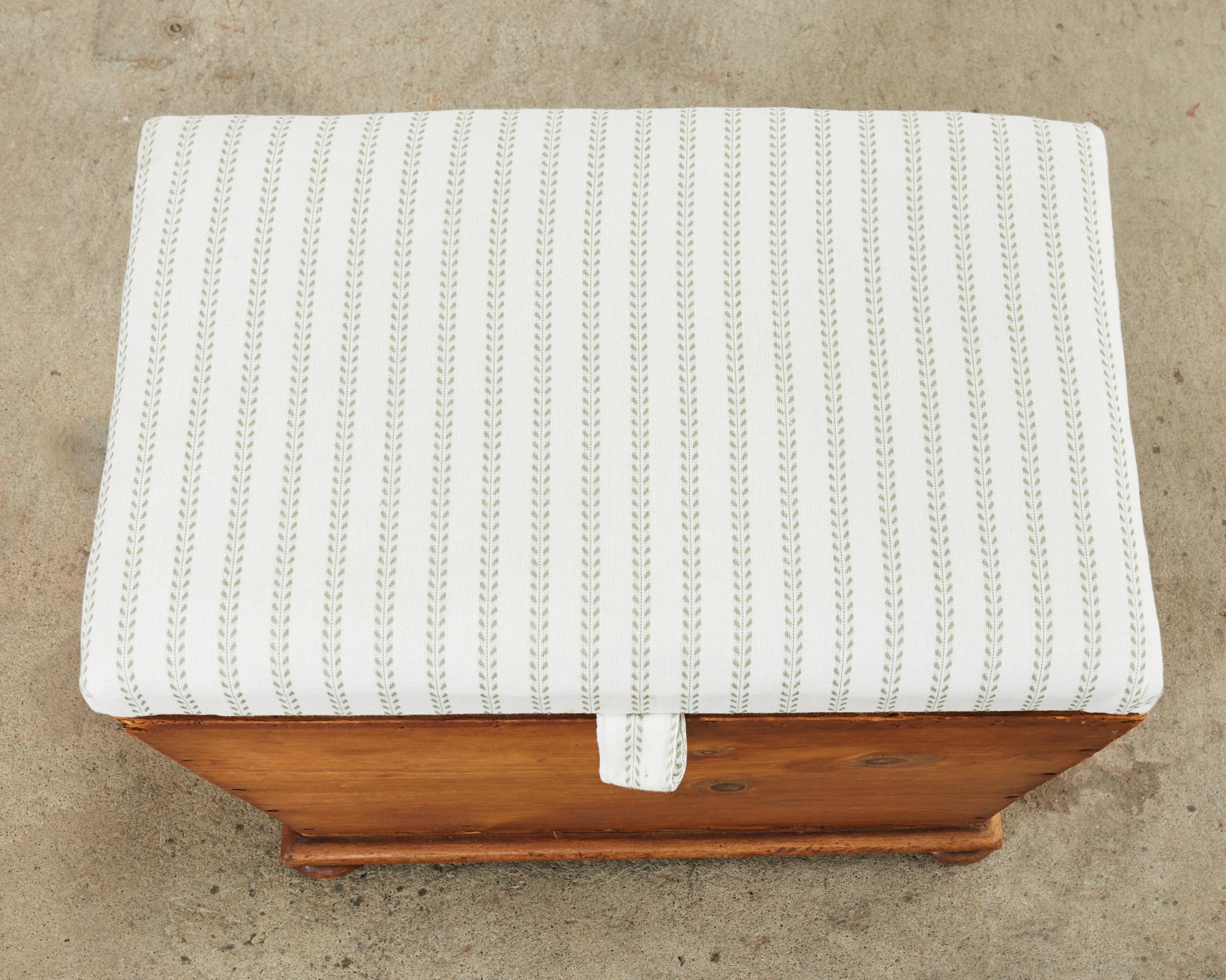 Fabric 19th Century Country English Pine Blanket Chest or Trunk For Sale