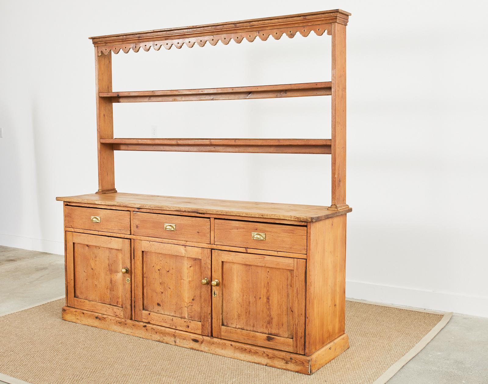 Hand-Crafted 19th Century Country English Pine Dresser with Cupboard 