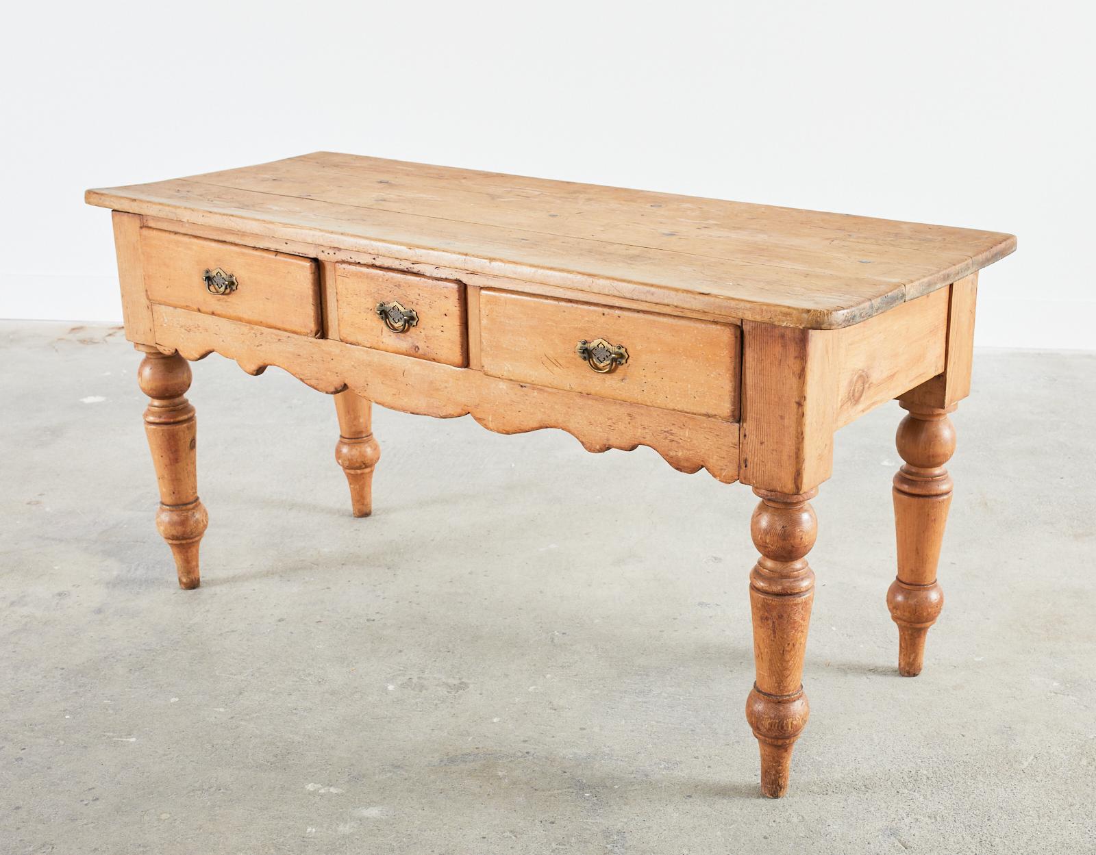 19th Century Country English Pine Farmhouse Work Table Console 5