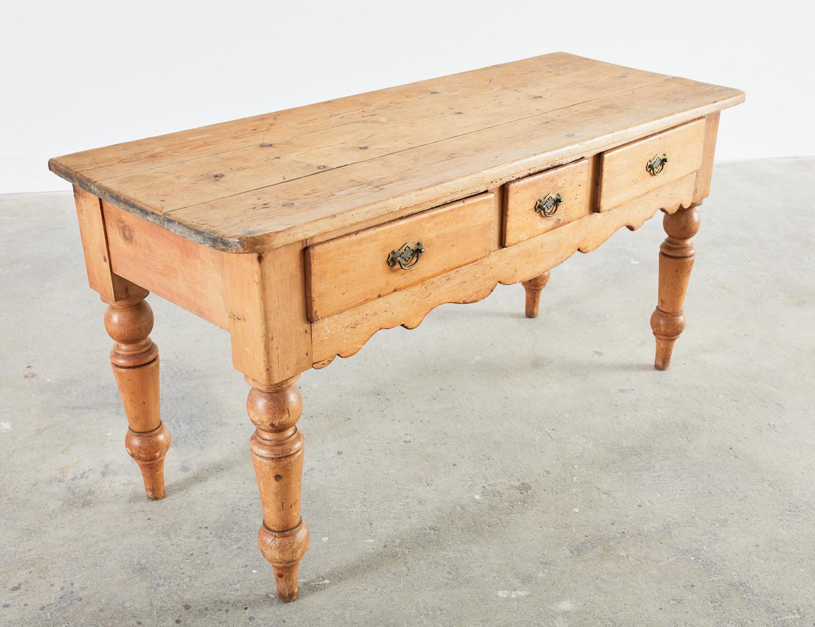 19th Century Country English Pine Farmhouse Work Table Console 7