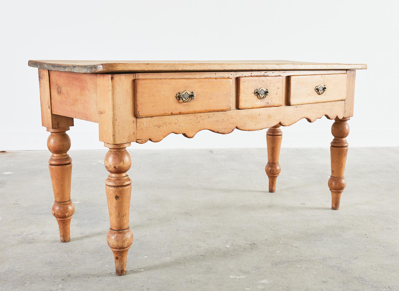 19th Century Country English Pine Farmhouse Work Table Console 8
