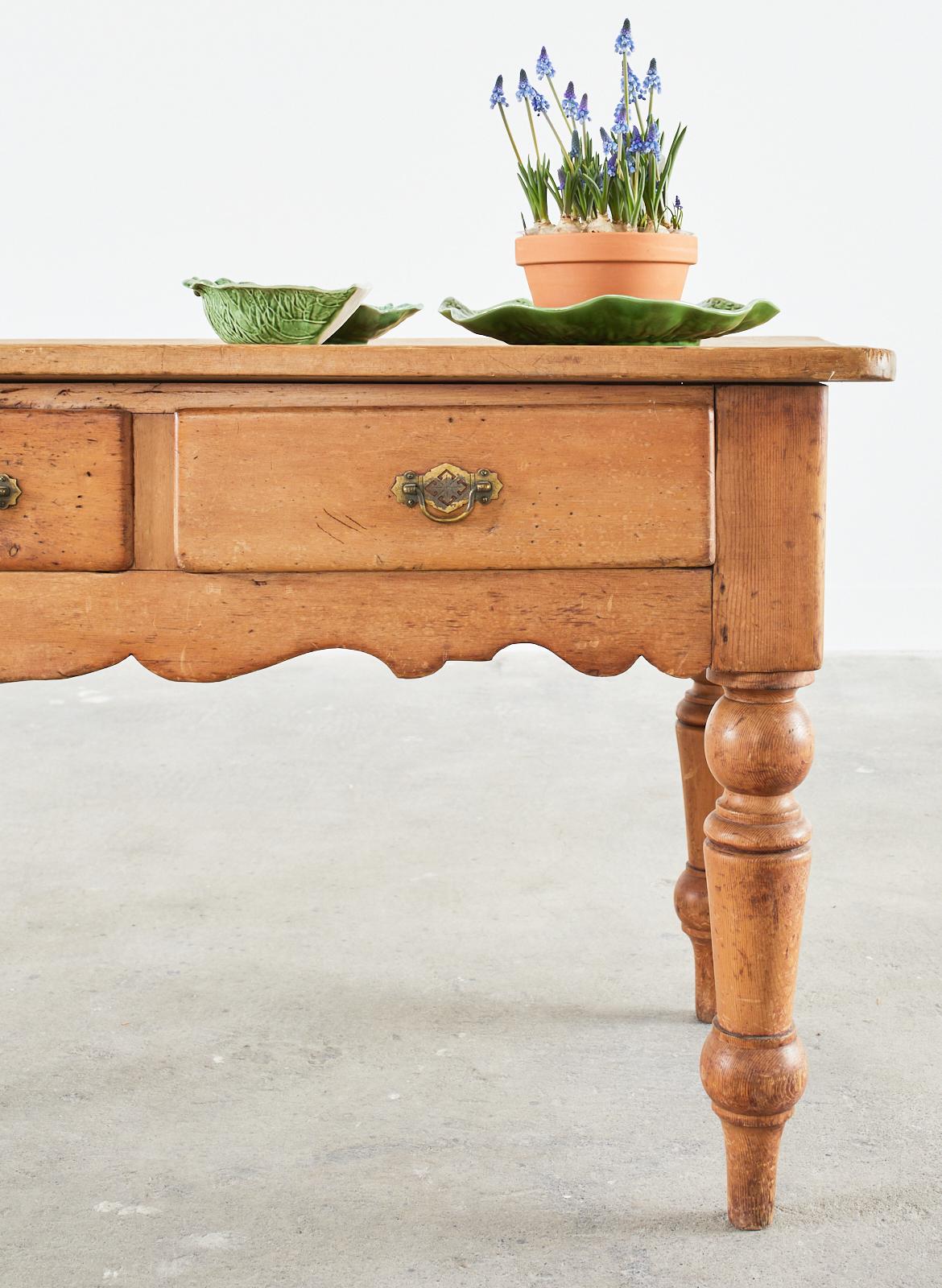 19th Century Country English Pine Farmhouse Work Table Console 10