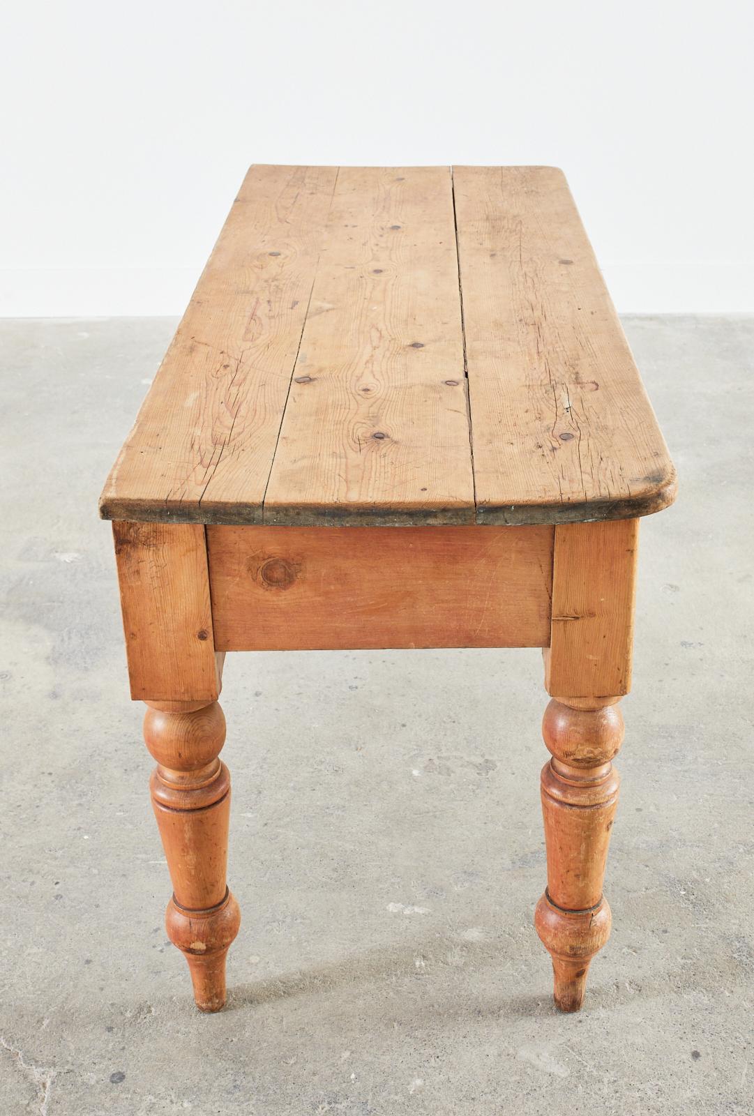 19th Century Country English Pine Farmhouse Work Table Console 11