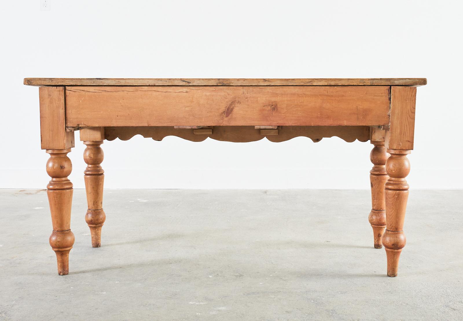 19th Century Country English Pine Farmhouse Work Table Console 14