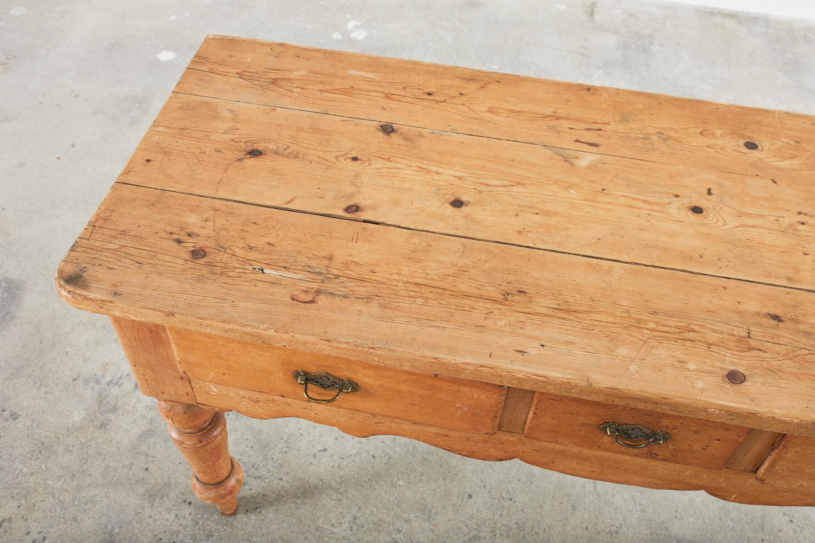 19th Century Country English Pine Farmhouse Work Table Console In Distressed Condition In Rio Vista, CA