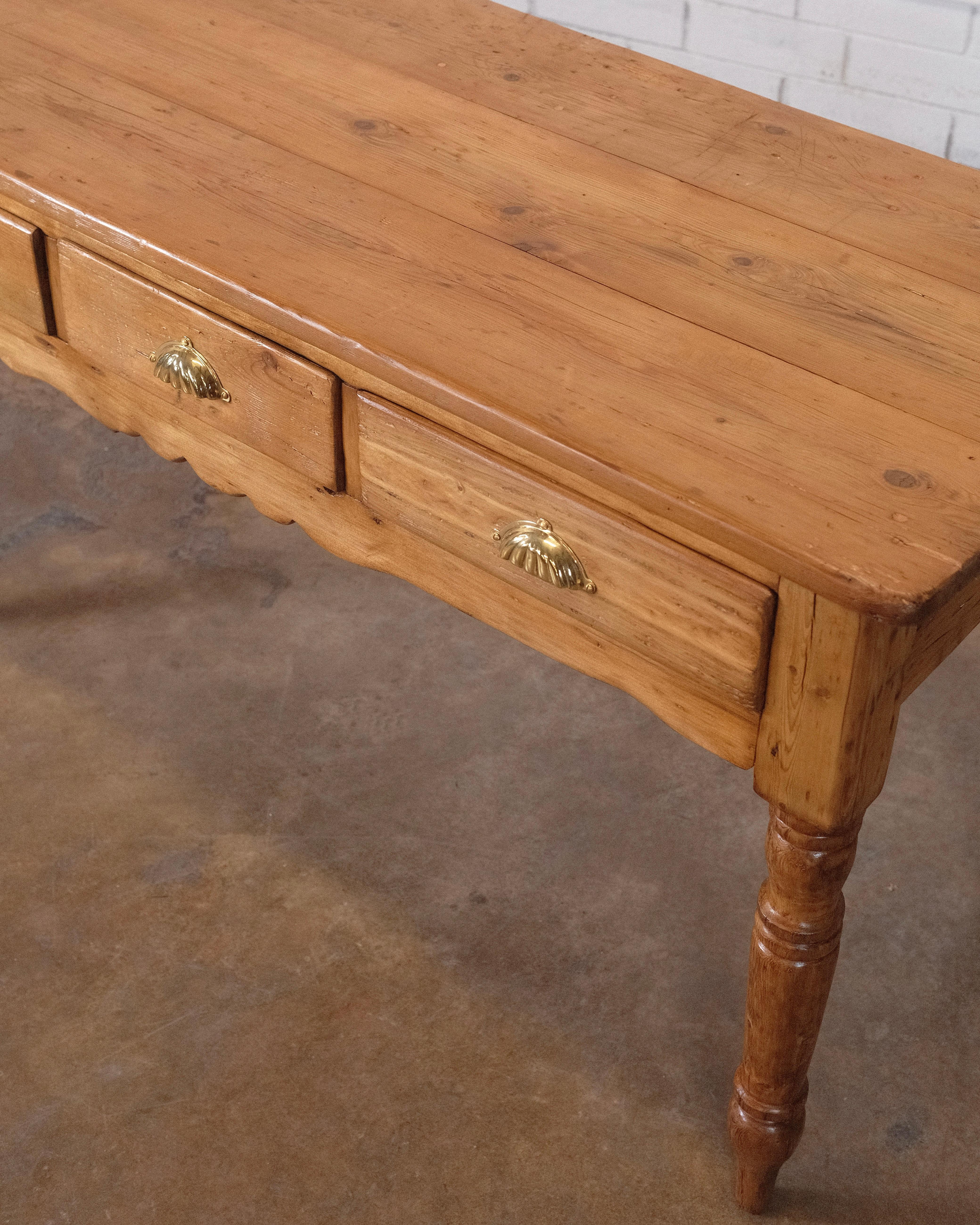 19th Century Country English Pine Farmhouse Work Table Console For Sale 4