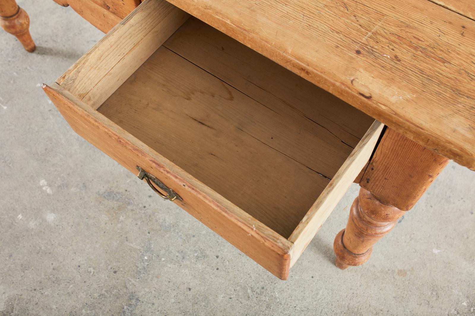 19th Century Country English Pine Farmhouse Work Table Console 2