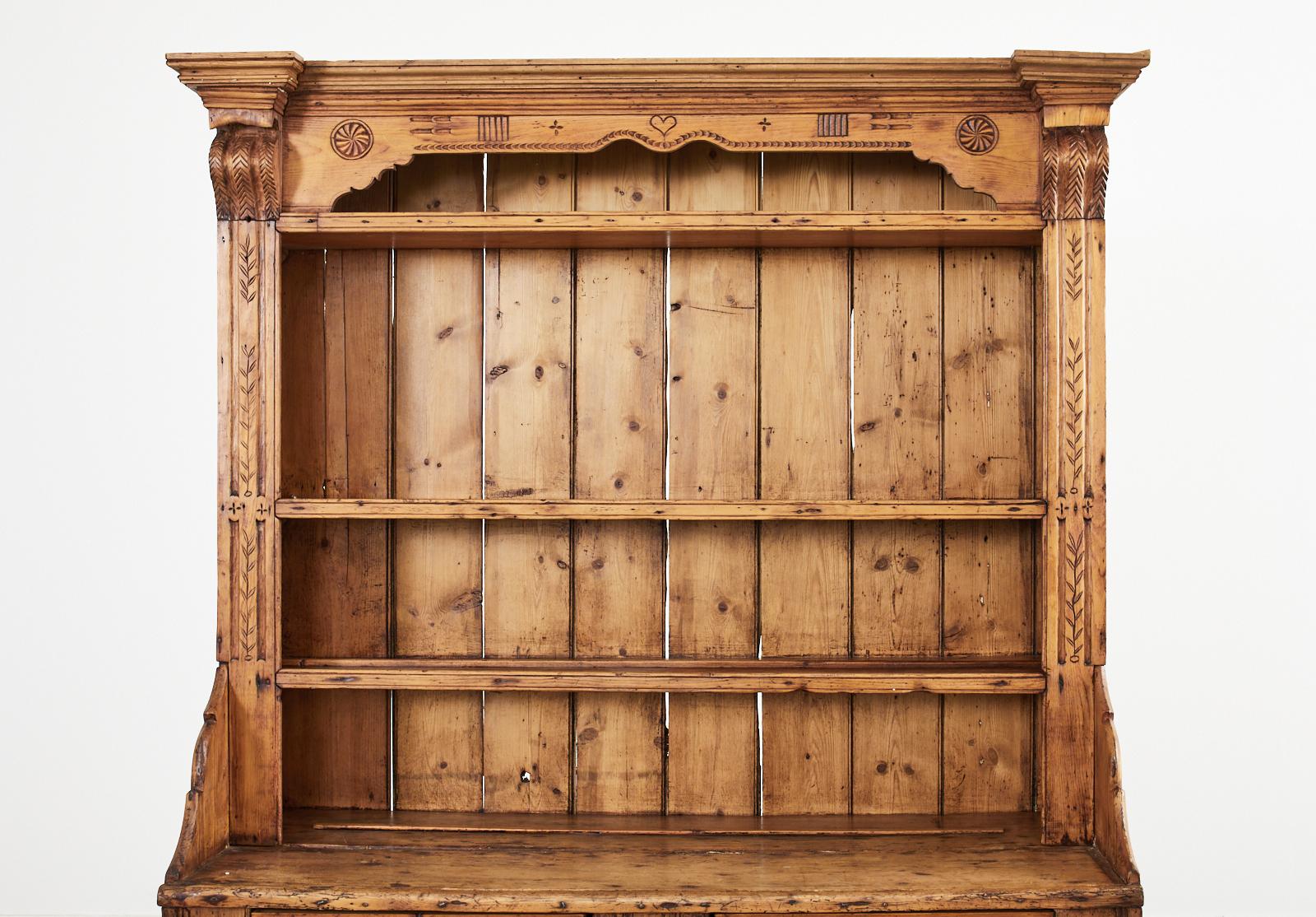 Hand-Crafted 19th Century Country English Pine Welsh Dresser with Cupboard