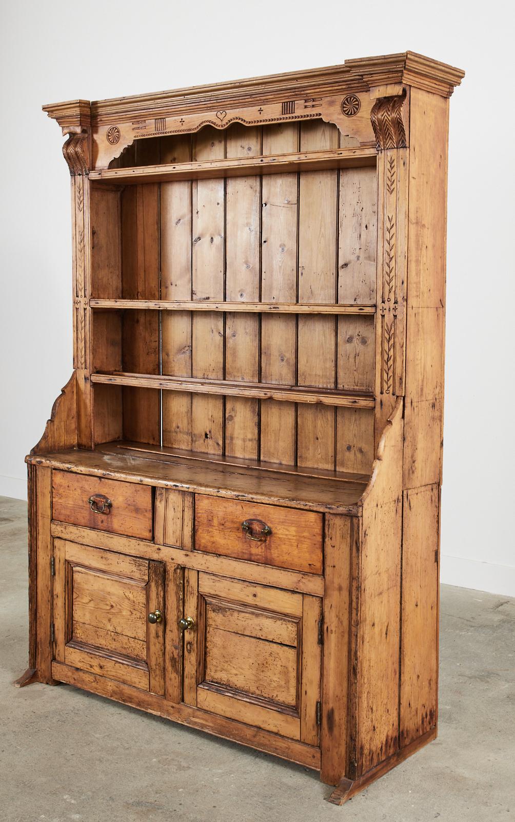 19th Century Country English Pine Welsh Dresser with Cupboard 2