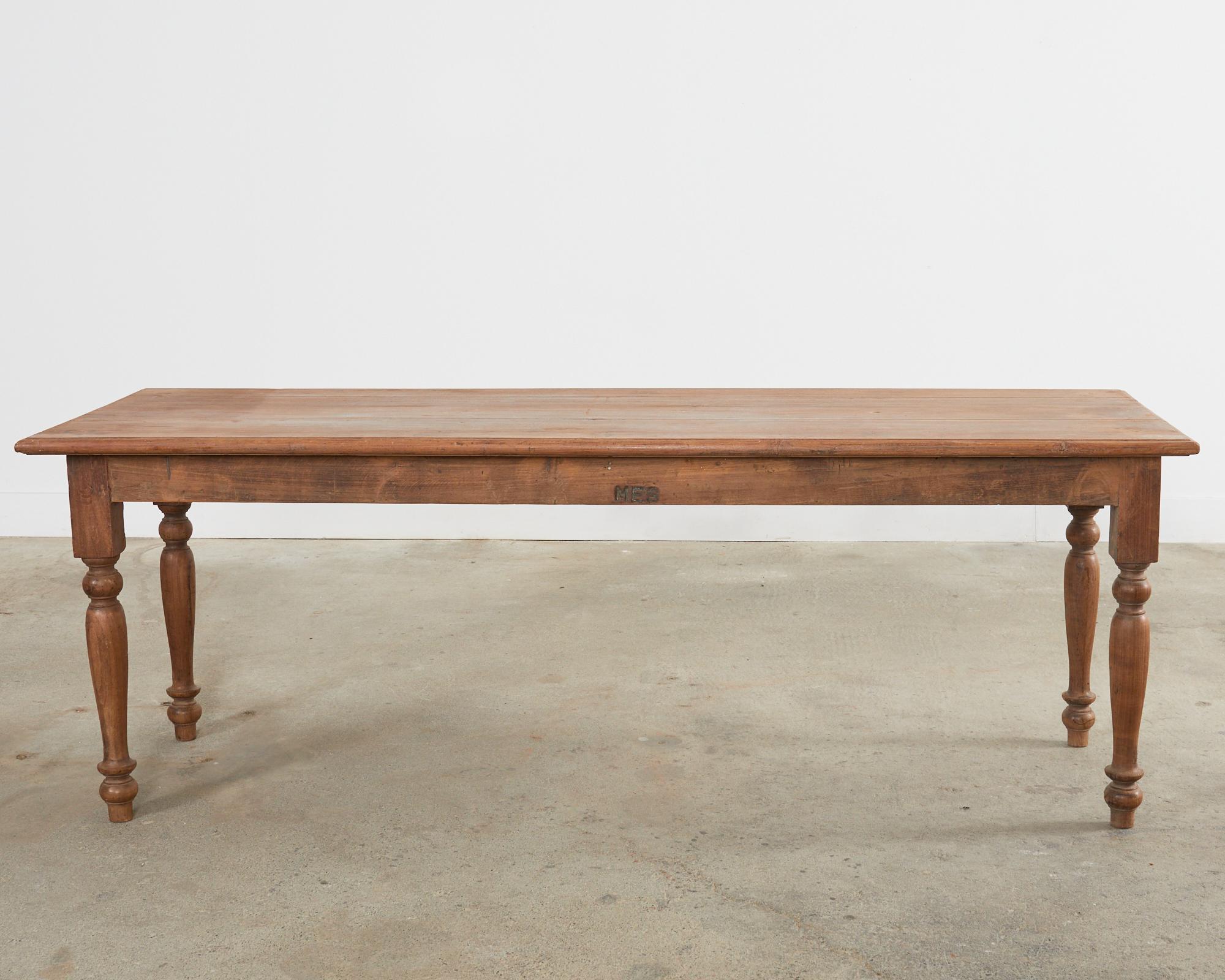 19th Century Country English Provincial Elm Farmhouse Dining Table For Sale 13