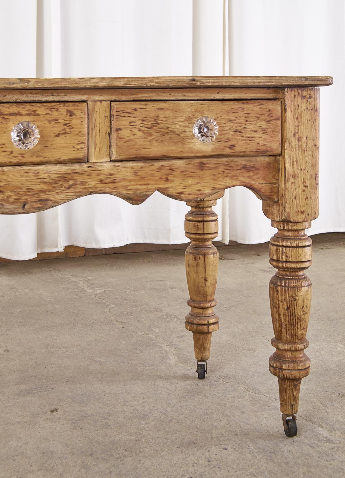 19th Century Country English Provincial Pine Console Table Server For Sale 3