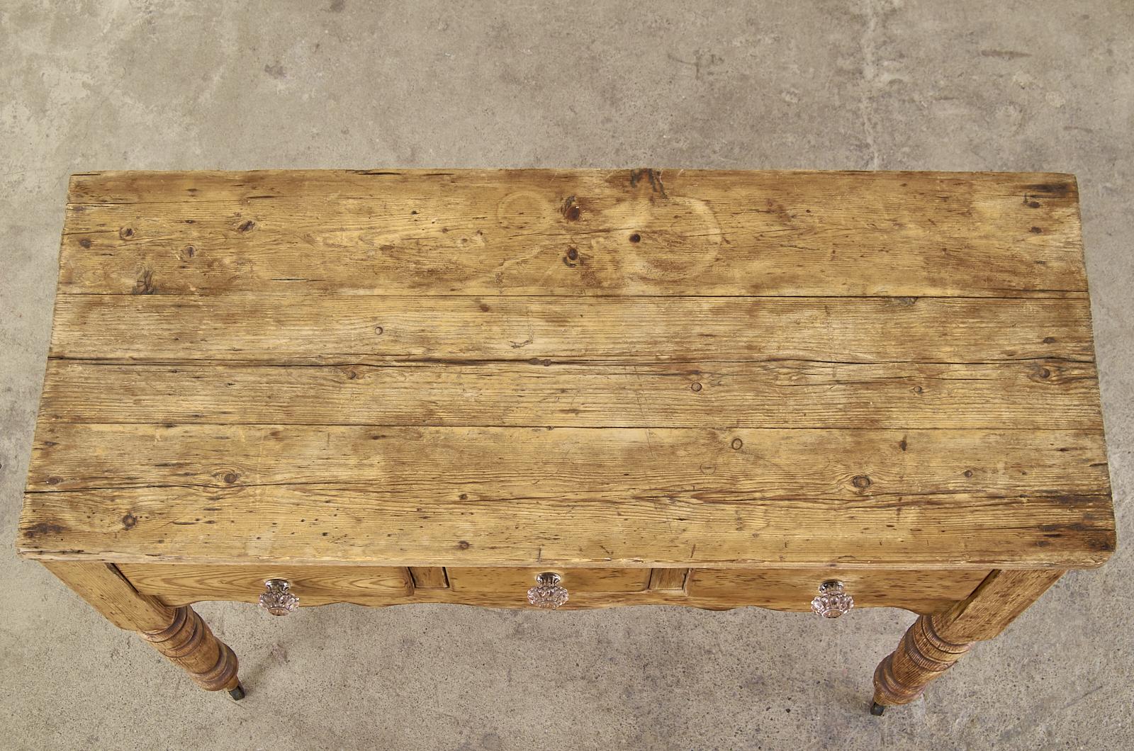 Hand-Crafted 19th Century Country English Provincial Pine Console Table Server For Sale