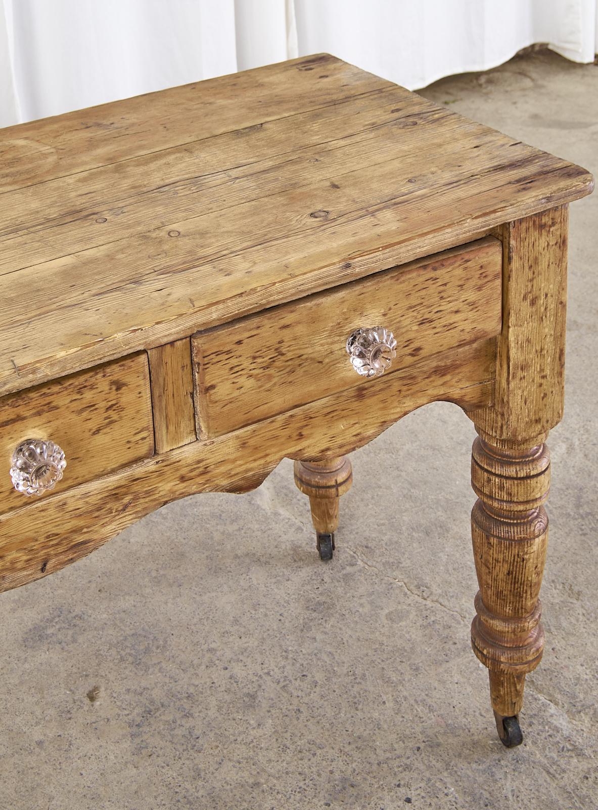 19th Century Country English Provincial Pine Console Table Server For Sale 1