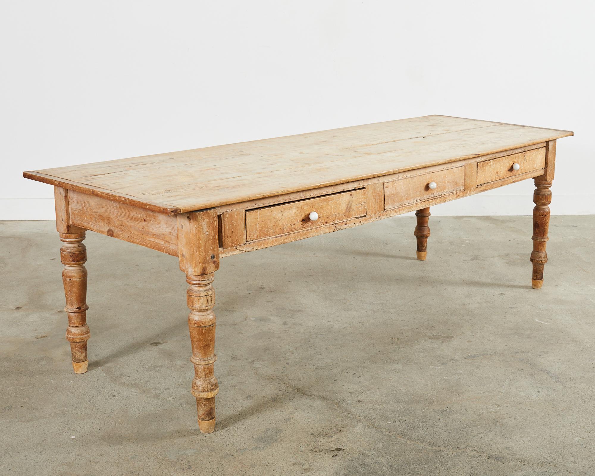 19th Century Country English Provincial Pine Farmhouse Dining Table  For Sale 7