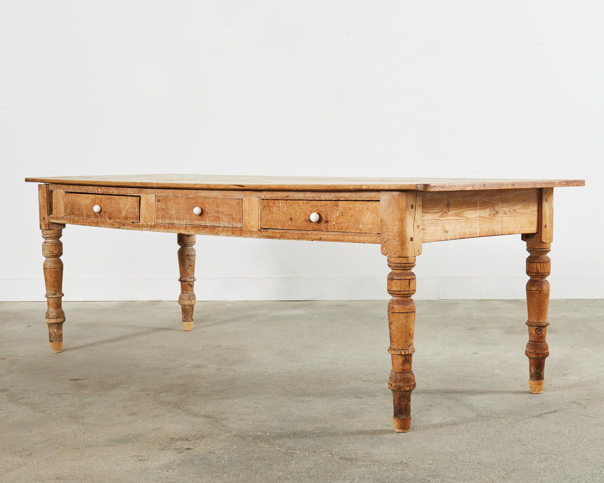 19th Century Country English Provincial Pine Farmhouse Dining Table  For Sale 9