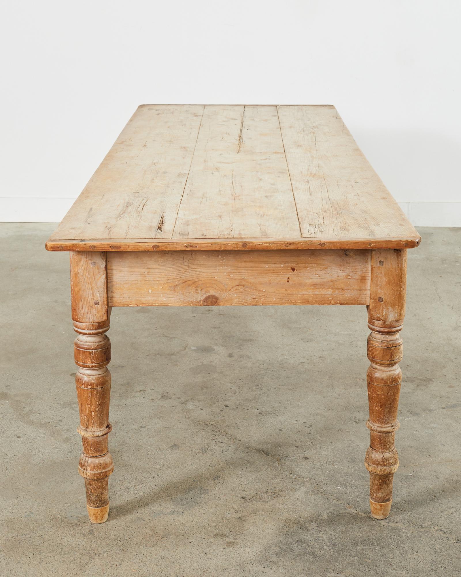 19th Century Country English Provincial Pine Farmhouse Dining Table  For Sale 12
