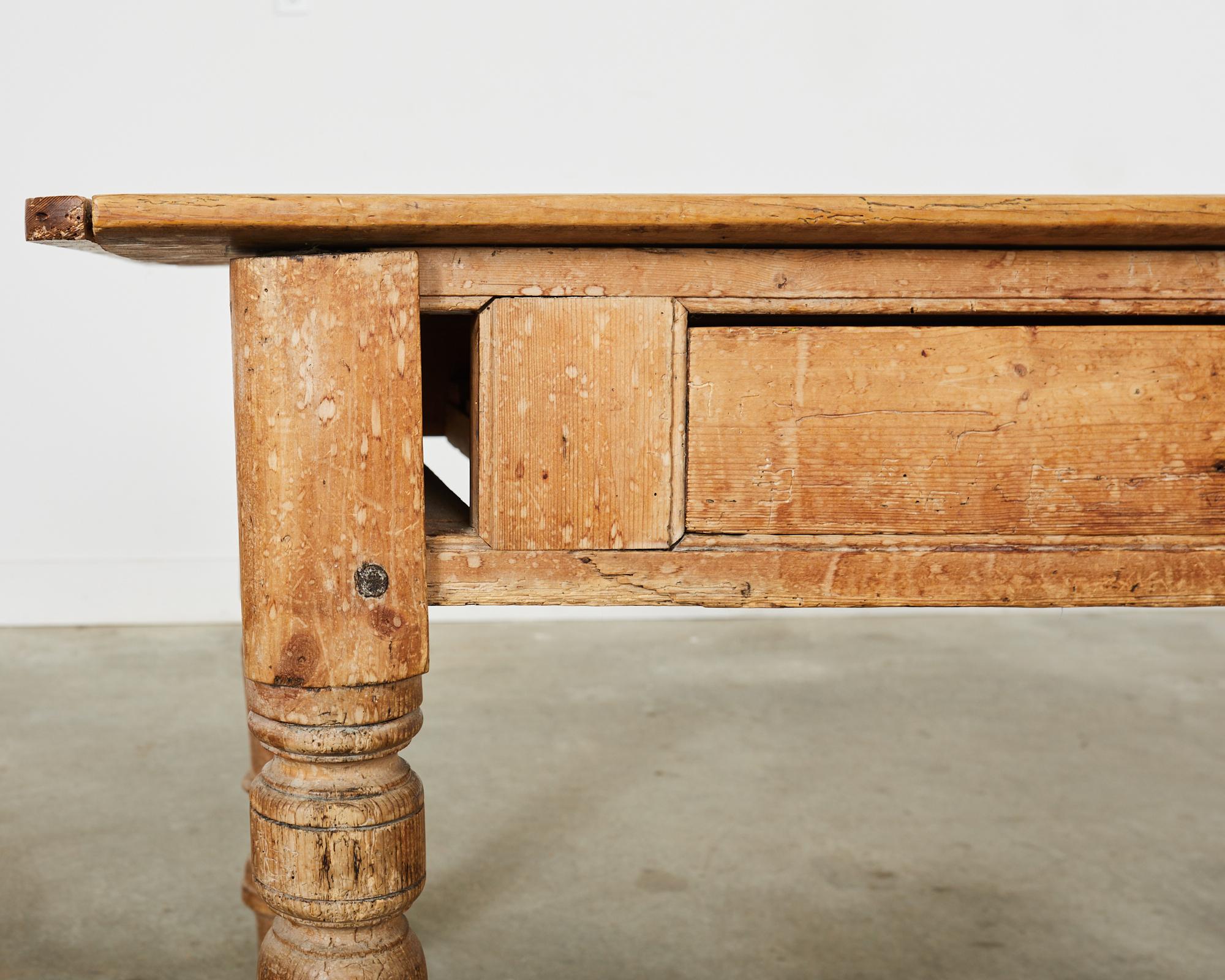 19th Century Country English Provincial Pine Farmhouse Dining Table  For Sale 14