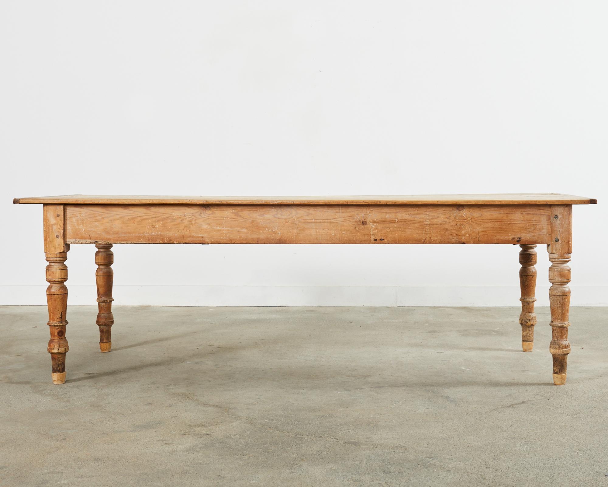 19th Century Country English Provincial Pine Farmhouse Dining Table  For Sale 15