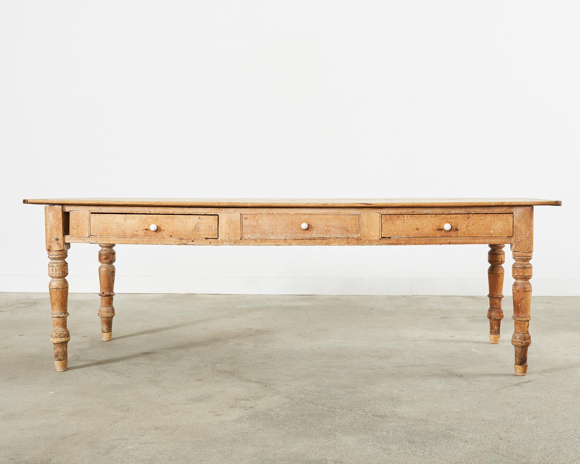 Hand-Crafted 19th Century Country English Provincial Pine Farmhouse Dining Table  For Sale