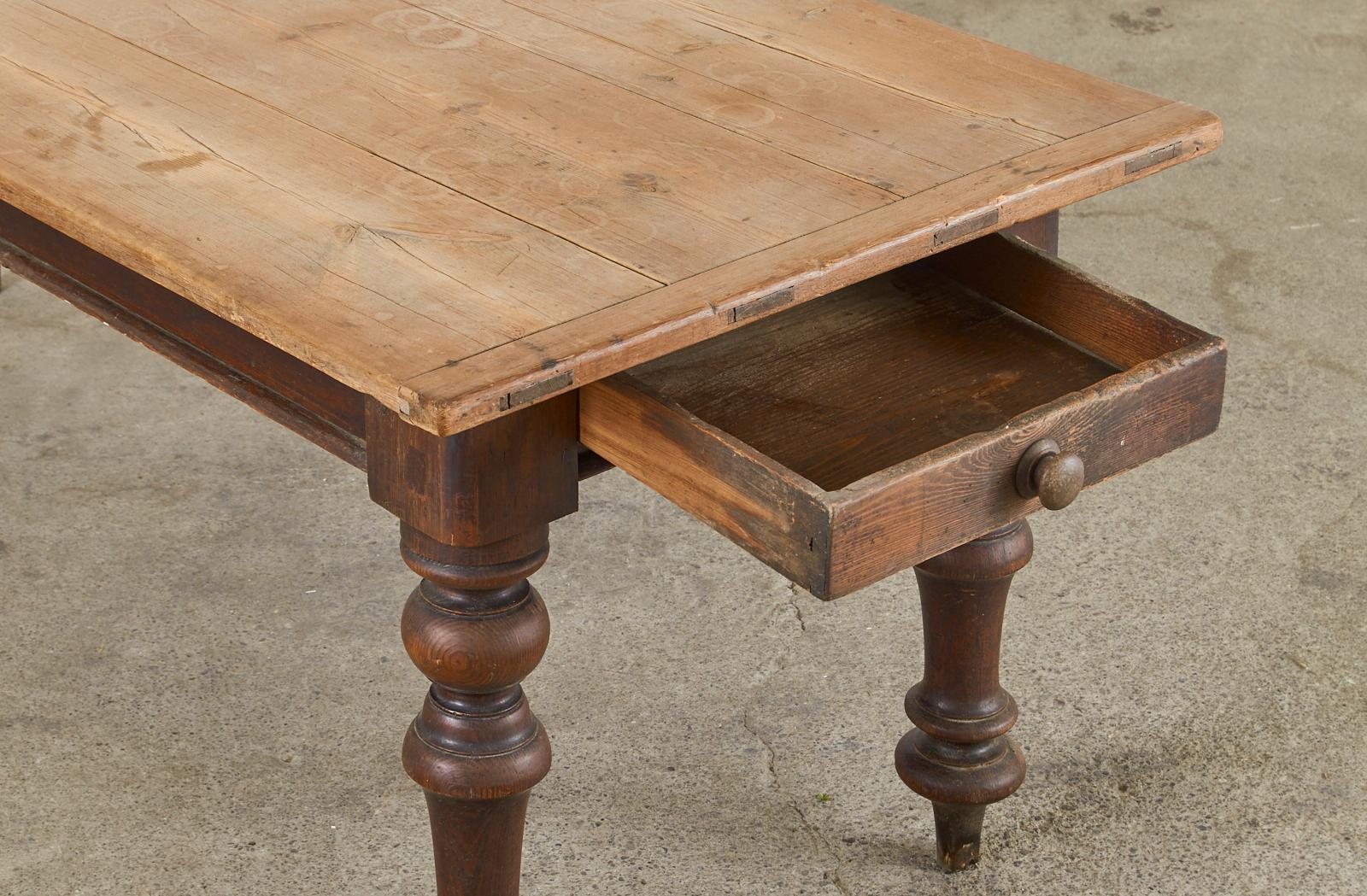 Hand-Crafted 19th Century Country English Provincial Pine Farmhouse Dining Table