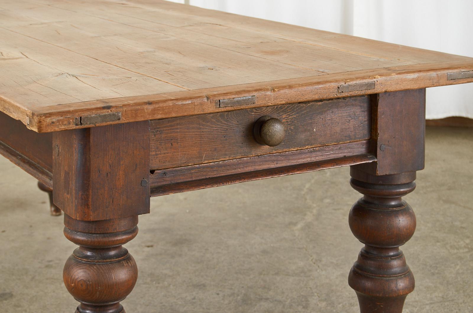 19th Century Country English Provincial Pine Farmhouse Dining Table 1