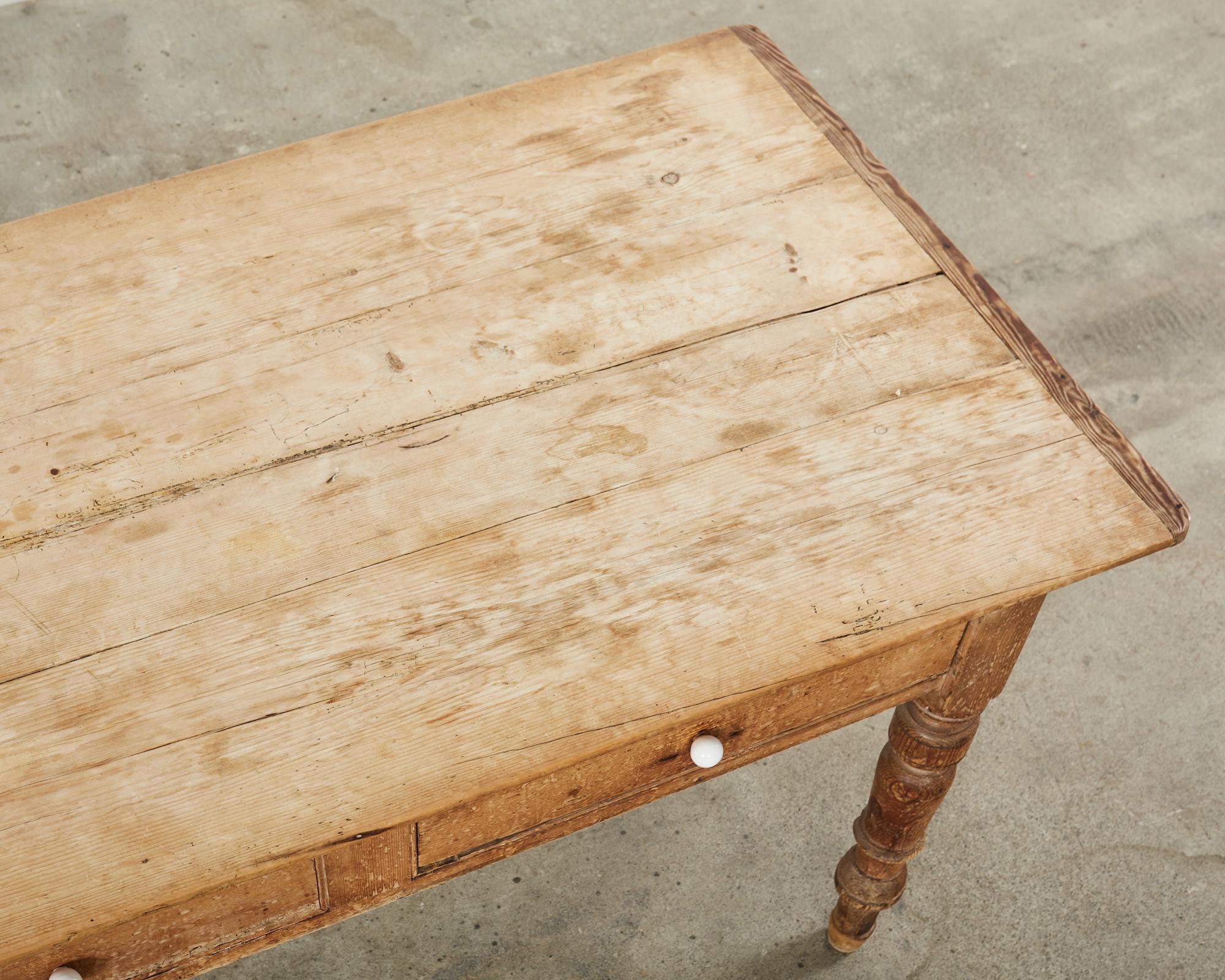 19th Century Country English Provincial Pine Farmhouse Dining Table  For Sale 2