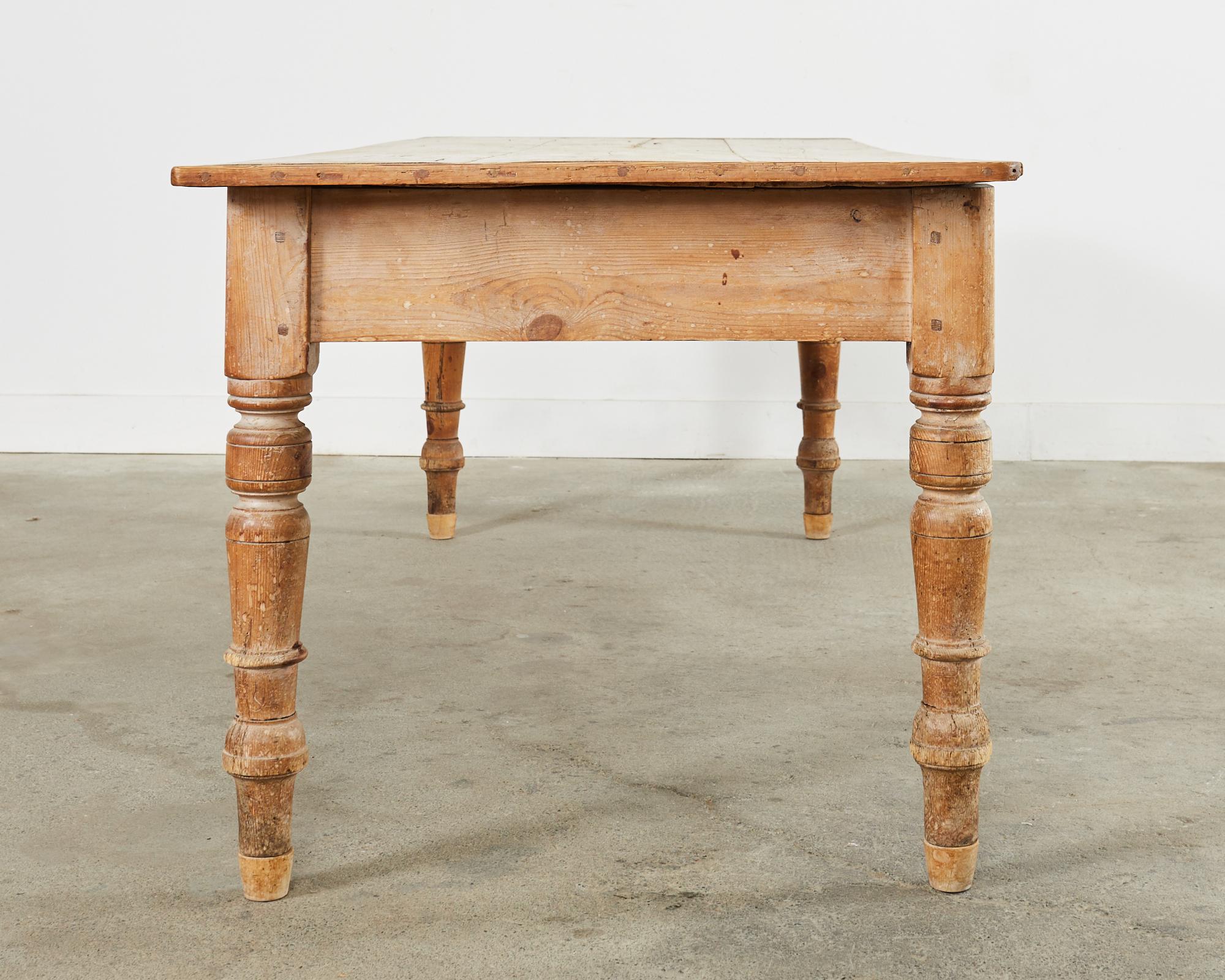 19th Century Country English Provincial Pine Farmhouse Dining Table  For Sale 3