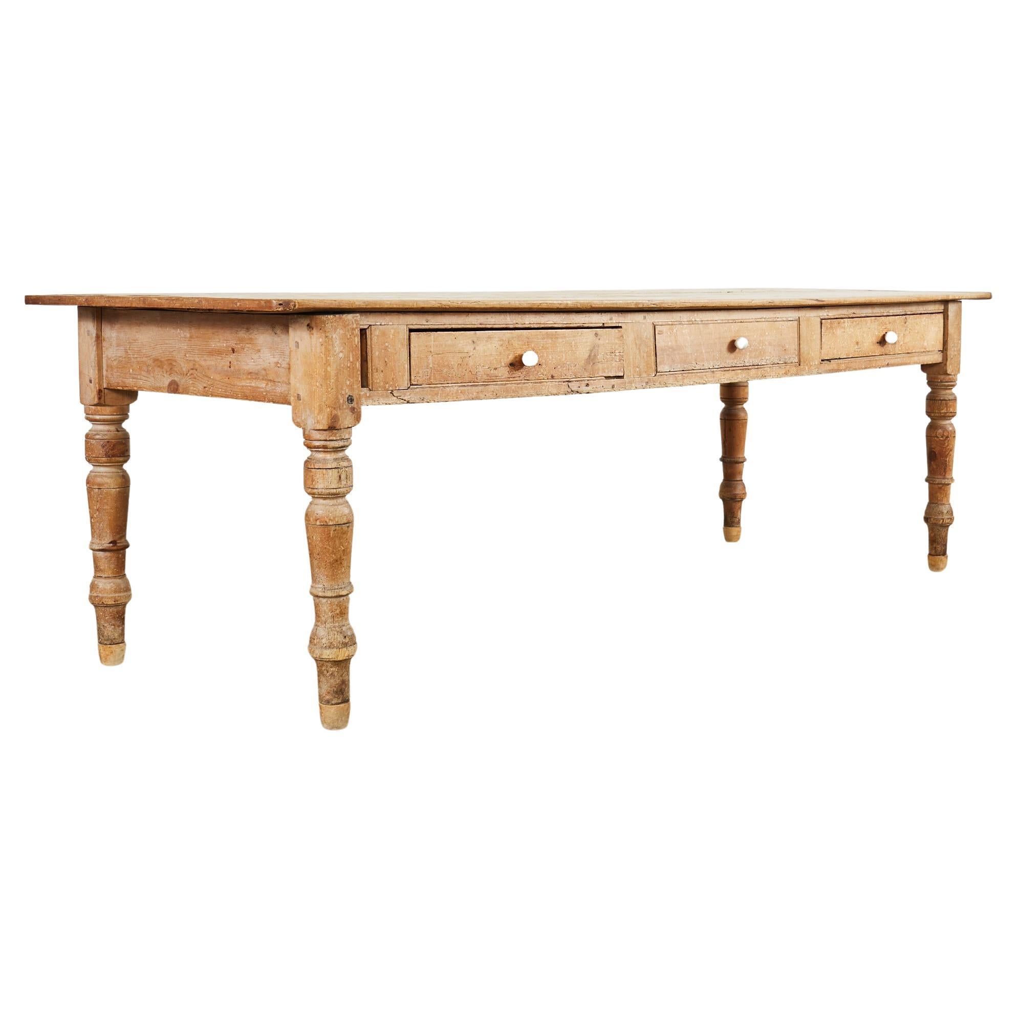 19th Century Country English Provincial Pine Farmhouse Dining Table  For Sale