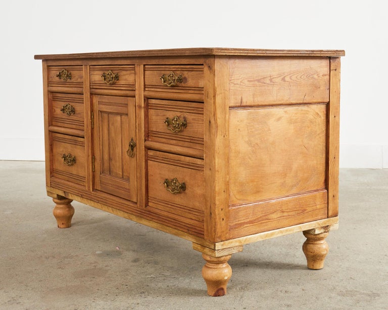 19th Century Country English Provincial Pine Sideboard Server For Sale