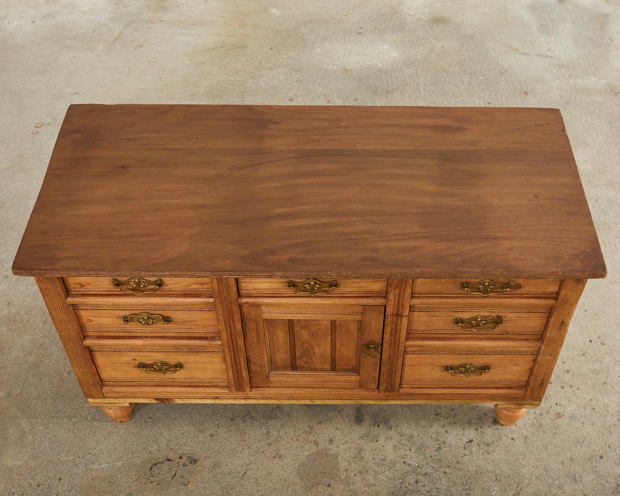 Brass 19th Century Country English Provincial Pine Sideboard Server For Sale