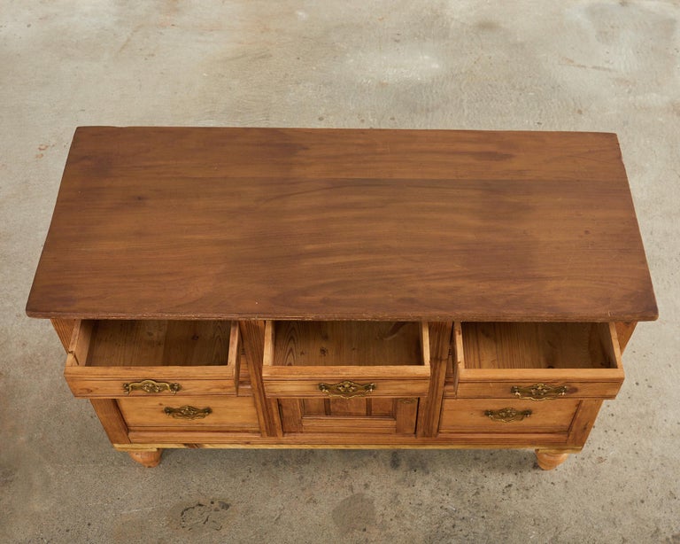 19th Century Country English Provincial Pine Sideboard Server For Sale