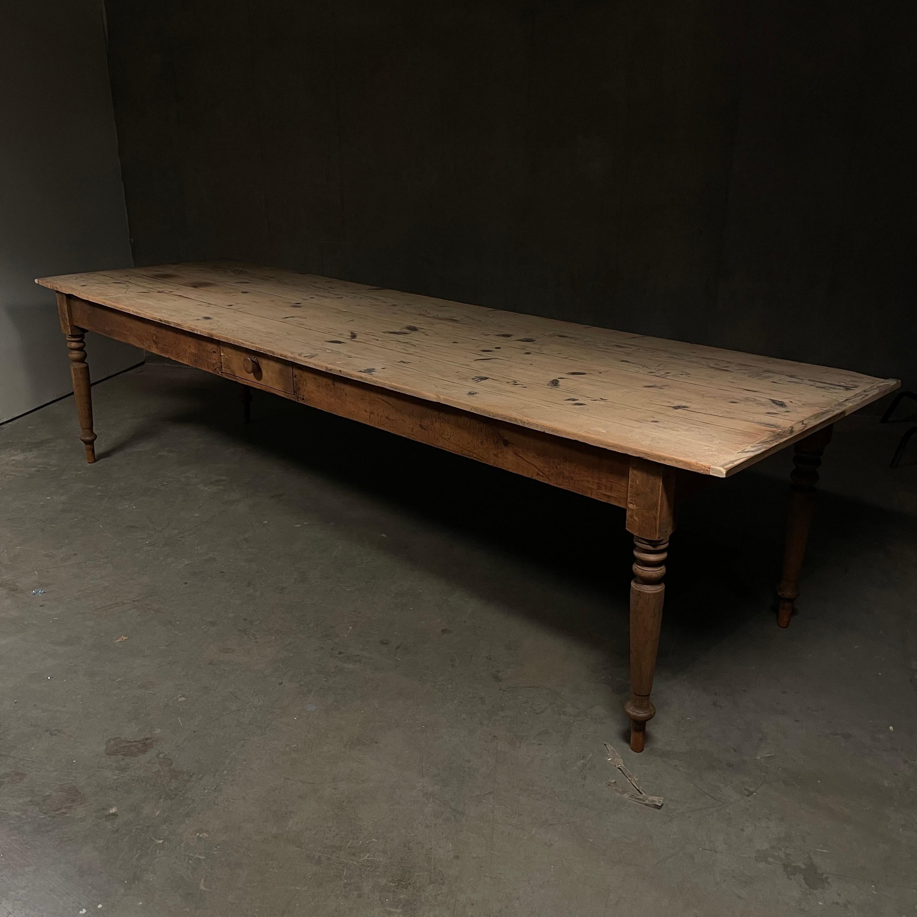 Pine 19th century country farm harvest table 10 ft