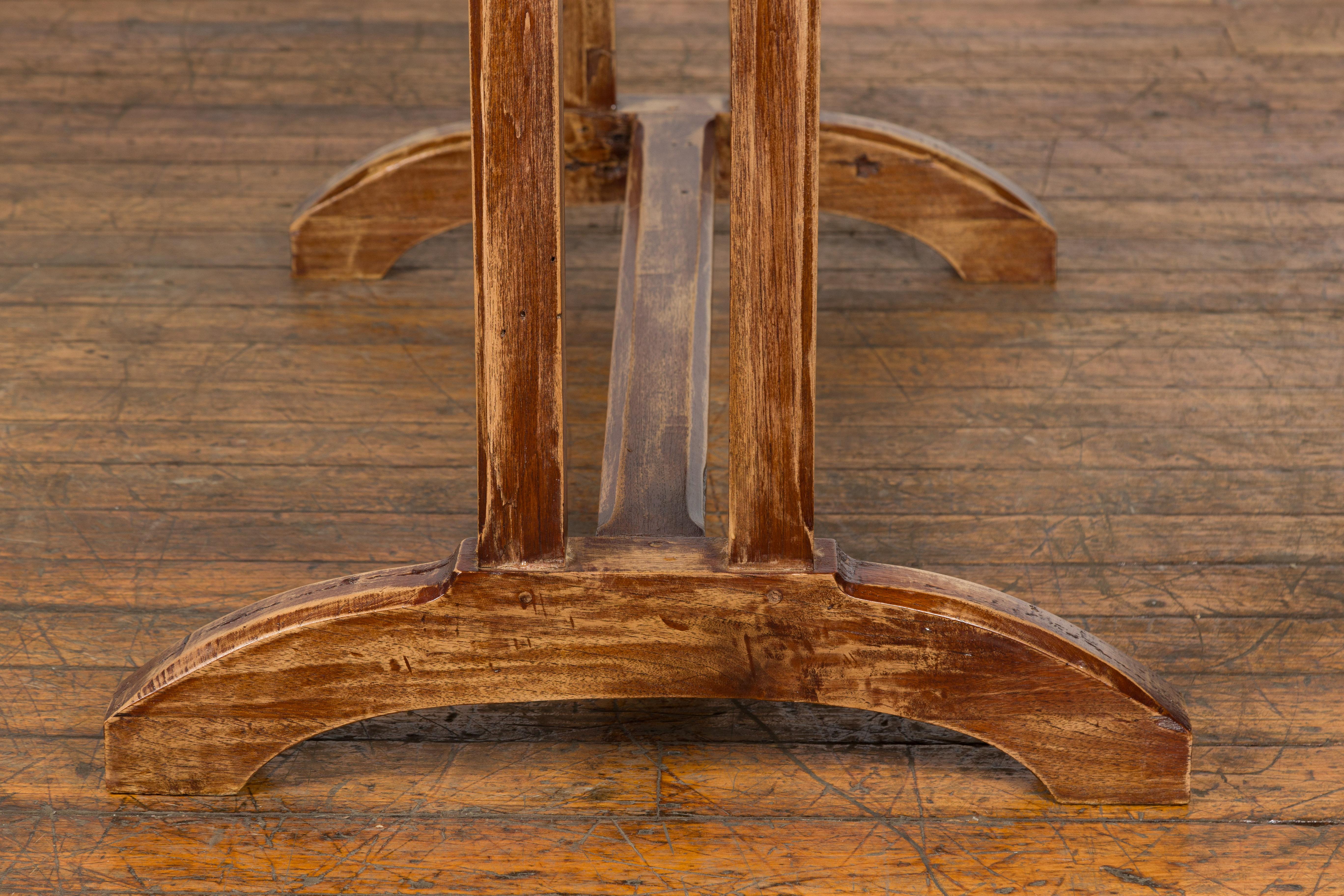 19th Century Country Farmhouse Table with Trestle Base and Distressed Finish For Sale 10