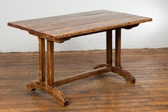 19th Century Country Farmhouse Table with Trestle Base and Distressed Finish