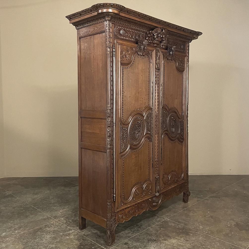 Hand-Carved 19th Century Country French Armoire Du Marriage from Normandie For Sale