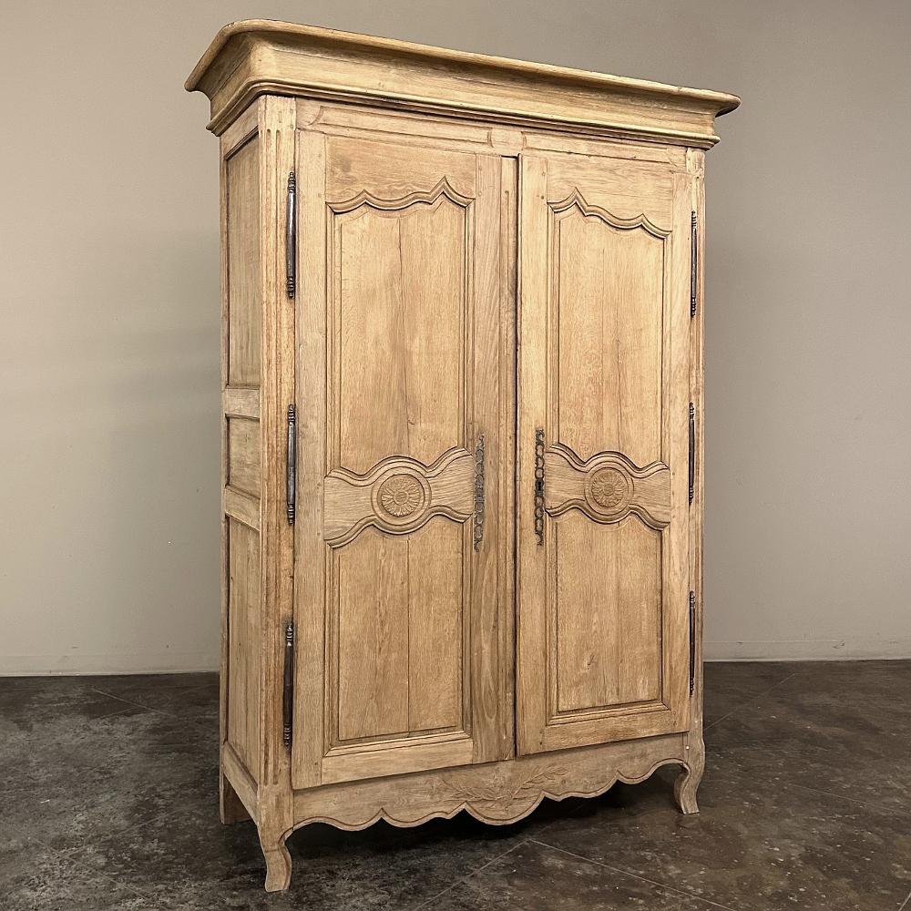 19th Century Country French Armoire Wardrobe in Stripped Oak For Sale