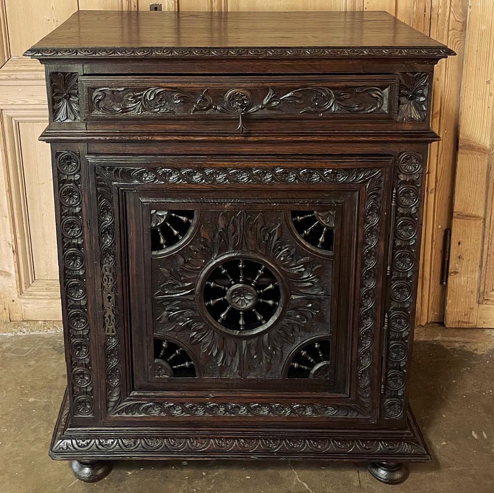 19th Century Country French Brittany Confiturier ~ Cabinet was originally designed as a food storage piece for the kitchen. Called a Garde Manger in France, it had openings in the door allowing airflow which at the time was considered healthful,